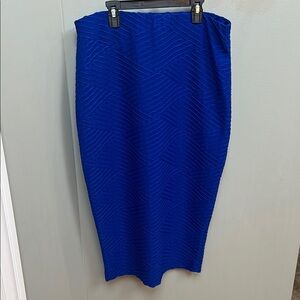 Blue Ribbed Midi Pencil Skirt for Work